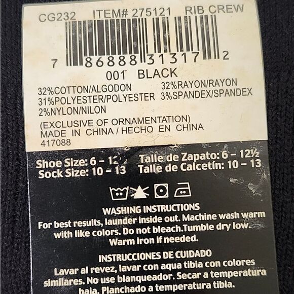 CHADWICK Gold Toe Socks Premium Fit Black Ribbed Crew Cotton Blend Shoe 6-12.5 - Picture 2 of 4